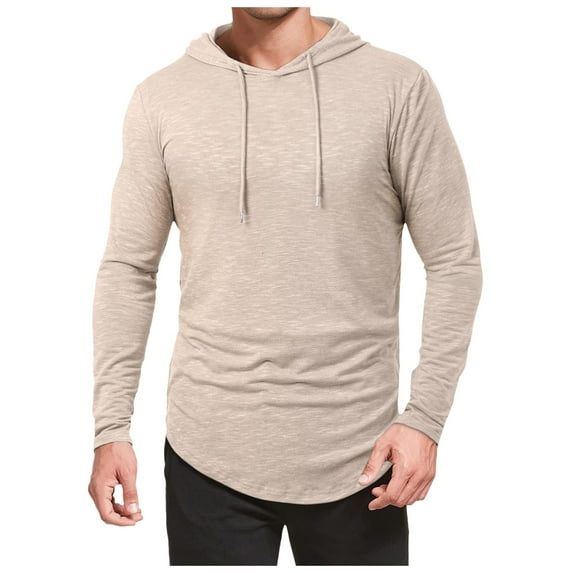 JTieacloth Mens Basic T-Shirts Men's Athletic Hooded Shirts Long Sleeve Workout Sport Hoodie Casual Running T Shirt Pullover Top(Beige,S)