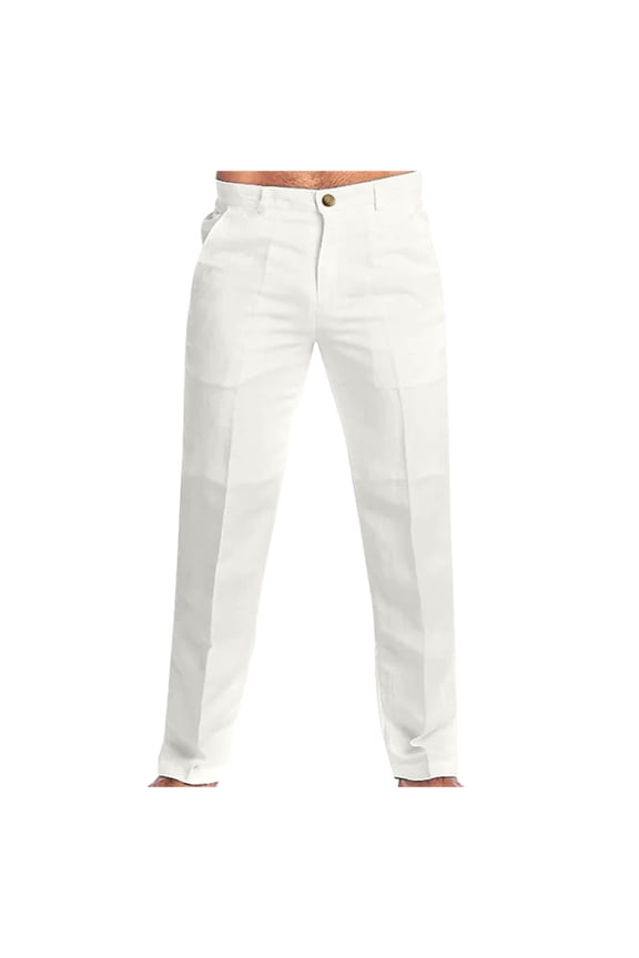Mens Big and Tall Pants Men Spring And Summer Pant Casual All Solid Color Painting Loose Plus Size Trouser Fashion Beach Pockets Pant White