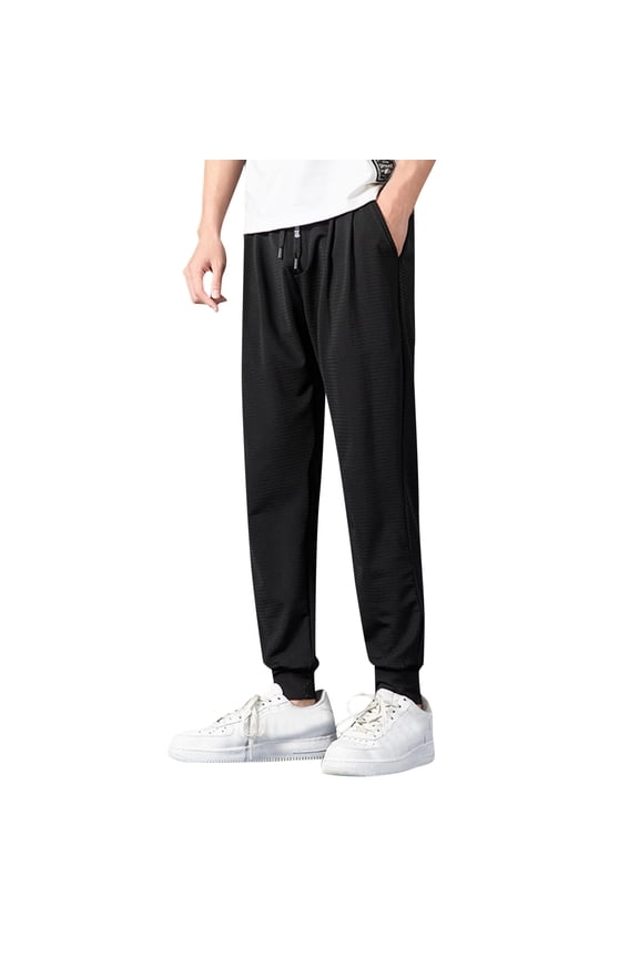 Mens Big and Tall Pants Men's Pants With Deep Pockets Loose Fit Casual Mesh Drawstring Jogging Trousers For Running Workout Training Basketball Black