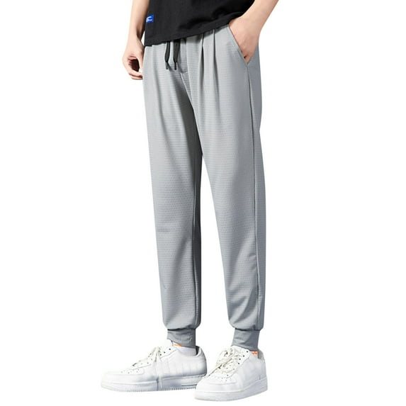 JTieacloth Mens Big and Tall Pants Men's Pants With Deep Pockets Loose Fit Casual Mesh Drawstring Jogging Trousers For Running Workout Training Basketball Gray