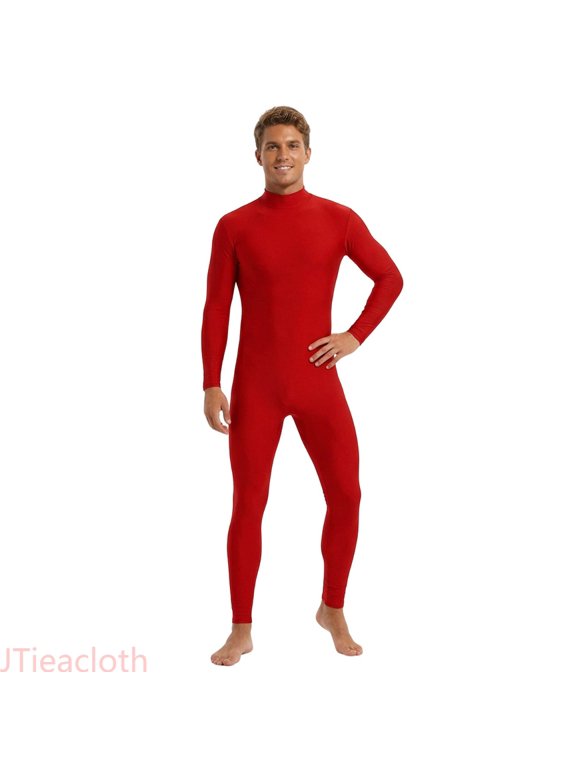 Mens Bodysuit Solid Color Stretch Jumpsuit Full Tight Fitting Performance Outfit