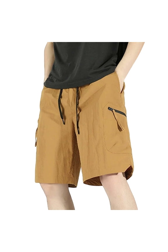 Mens Breathable Work Shorts Man High Street Fashion Trend Pleated Design Straight Leather Shorts,Yellow
