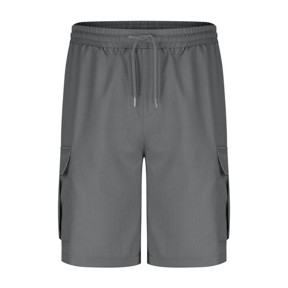 JTieacloth Mens Breathable Work Shorts Men's Solid Color Drawstring Elastic Waist Cargo Shorts With Pockets Casual Loose Fit Straight Leg 5 Inch Length Pants,Gray