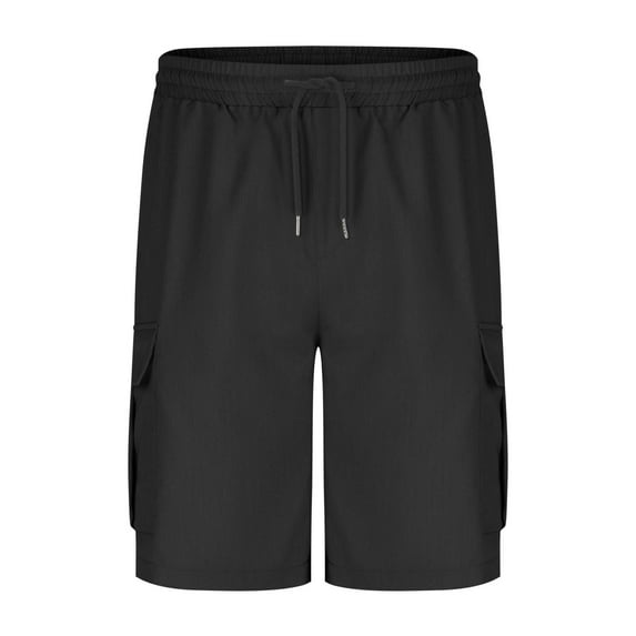 JTieacloth Mens Breathable Work Shorts Men's Solid Color Drawstring Elastic Waist Cargo Shorts With Pockets Casual Loose Fit Straight Leg 5 Inch Length Pants,Black