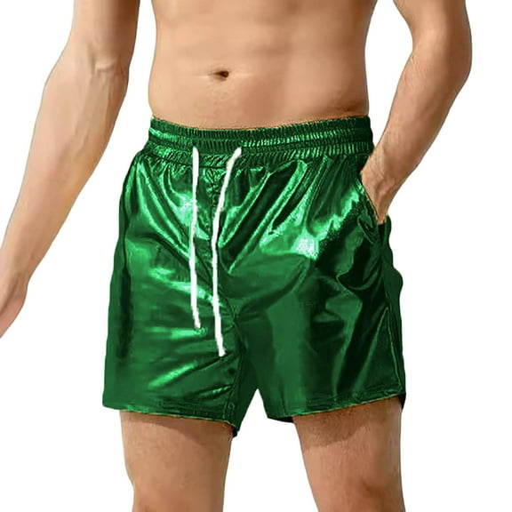 JTieacloth Mens Breathable Work Shorts Mens Sexy Shorts Metallic Shiny Sparkly Hot Drawstring Short Pants With Pockets,Green