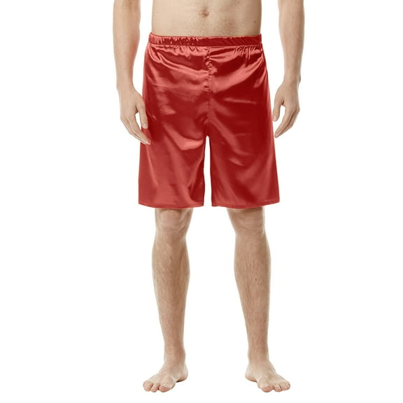 JTieacloth Mens Breathable Work Shorts Mens Summer Fashion Simple Solid Color Elastic Waist Silk Shorts Home Pants Pajamas,Red