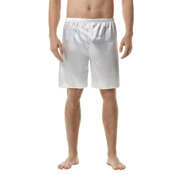 JTieacloth Mens Breathable Work Shorts Mens Summer Fashion Simple Solid Color Elastic Waist Silk Shorts Home Pants Pajamas,White