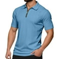 thumbnail image 1 of JTieacloth Mens Button Closure T Shirt Men's Summer Fashion Solid Color Zipper Lapel Short Sleeve Comfortable Top Blue M, 1 of 6