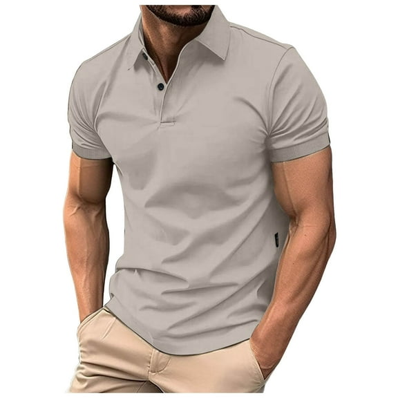 JTieacloth Mens Button Closure T Shirt Men's Summer Solid Color Tops Are Fashionable And Popular Short Sleeved Slim Fit Shirts Gray S