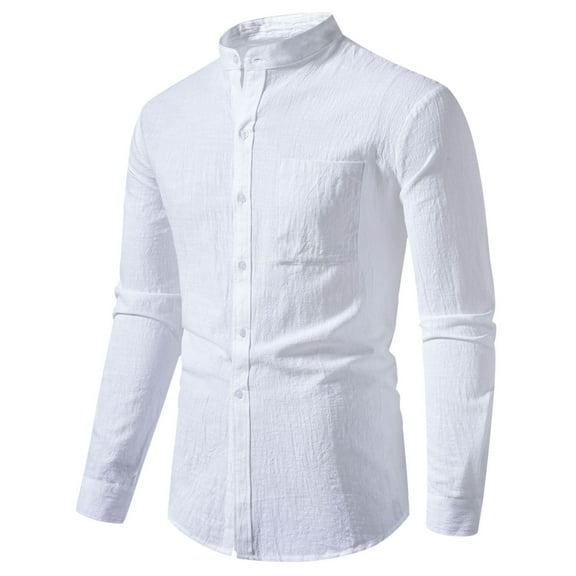 JTieacloth Mens Button-Down Shirts A New Men's Solid Cotton Linen Long Sleeve Shirt In 2025 White