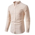 thumbnail image 1 of JTieacloth Mens Button-Down Shirts A New Men's Solid Cotton Linen Long Sleeve Shirt In 2025 Yellow, 1 of 5