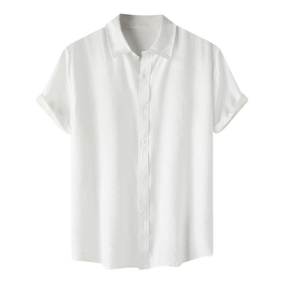 JTieacloth Mens Button-Down Shirts Fashion Summer Men's Shirt Short Sleeve Solid Color Simple Style Lapel Shirt White