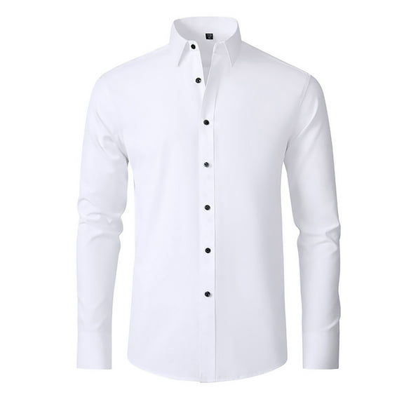 JTieacloth Mens Button-Down Shirts Men's Dress Shirt Formal Stretch Wrinkle Frees Long Sleeve Slim Fit Button Down Shirts For Wedding Party White
