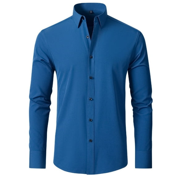 JTieacloth Mens Button-Down Shirts Men's Dress Shirts Solid Long Sleeve Stretch Formal Shirt Business Casual Button Down Shirts Blue
