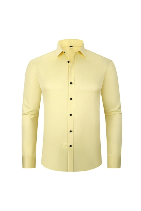 Mens Button-Down Shirts Men's Dress Shirts Solid Long Sleeve Stretch Formal Shirt Business Casual Button Down Shirts Yellow