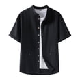 thumbnail image 1 of JTieacloth Mens Button-Down Shirts Men's Shirts Casual Summer Linen Stand Collar Short Sleeve Retro Plus Size Fit Black, 1 of 5
