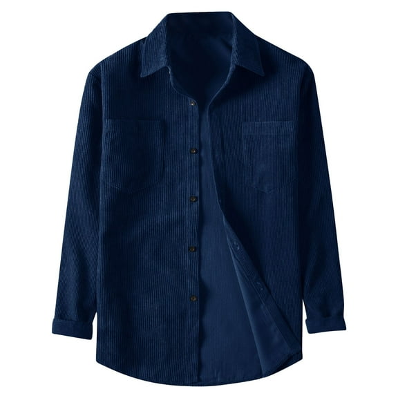 JTieacloth Mens Button-Down Shirts Mens Spring And Autumn Solid Color Corduroy Long Sleeve Thickened Shirt Youth Fashion Casual Shirt Blue