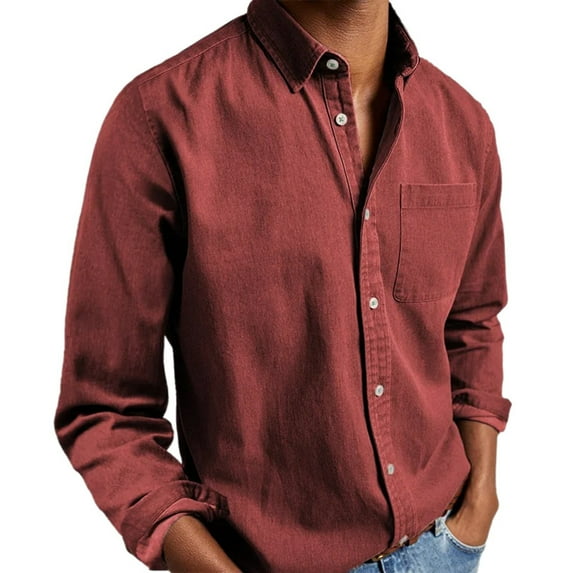 JTieacloth Mens Button Up Shirts Men Fashion Casual Top Shirt Simple Comfortable Solid Color Button Shirt Long Sleeve Tops(Red,XL)