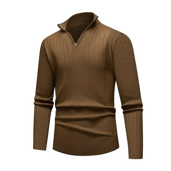 JTieacloth Mens Cardigan Sweater Outwear Mens Fashion Color Matching Large Cardigan Sweater Zipper Knit Shirt(Brown)