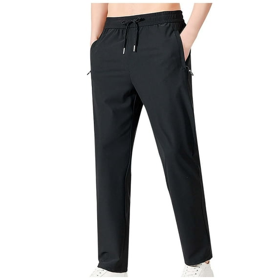 JTieacloth Mens Cargo Sweatpant Men's Fashionable Elastic Loose Pants Casual Ice Silk Elastic Straight Leg Pants Jogging Sports Black