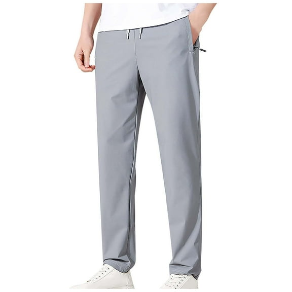 JTieacloth Mens Cargo Sweatpant Men's Fashionable Elastic Loose Pants Casual Ice Silk Elastic Straight Leg Pants Jogging Sports Gray