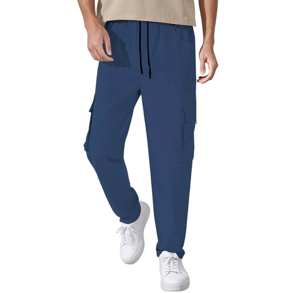 JTieacloth Mens Cargo Sweatpant Men's Solid Color Drawstring Pocket Casual Pants Blue