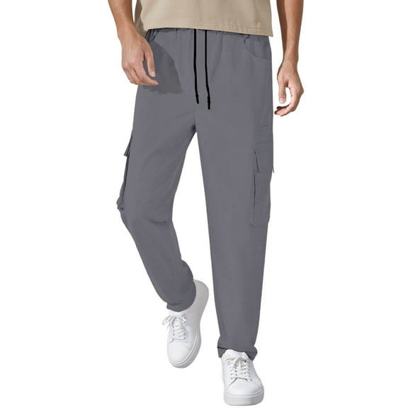 JTieacloth Mens Cargo Sweatpant Men's Solid Color Drawstring Pocket Casual Pants Gray