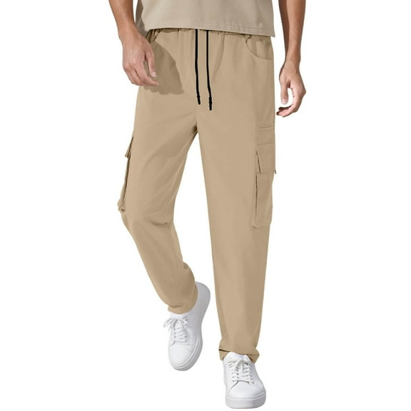 JTieacloth Mens Cargo Sweatpant Men's Solid Color Drawstring Pocket Casual Pants Yellow