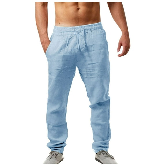 JTieacloth Mens Cargo Long Pants Men Pants Chino Cargo Pants Fashion Cotton Linen Casual Trousers Flat Front Pants Summer Wicking Breathable Blue