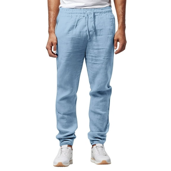 JTieacloth Mens Cargo Pants Linen Trousers For Men Lightweight Loose Casual Trousers Summer Long Casual Trousers Blue