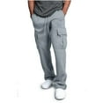 thumbnail image 1 of JTieacloth Mens Cargo Pants Men's Loose And Casual Trouser Pant Soild Color Tethered Waistband Sport Loose Long Trousers With Pockets Gray, 1 of 5