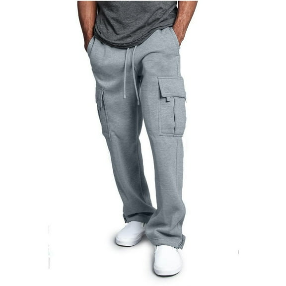 JTieacloth Mens Cargo Pants Men's Loose And Casual Trouser Pant Soild Color Tethered Waistband Sport Loose Long Trousers With Pockets Gray