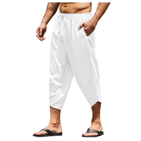 JTieacloth Mens Cargo Pants Mens Fashion And Leisure Fashion Join Together Casual Simple Personality Lace Up Pocket Pants Casual Pants Trousers White