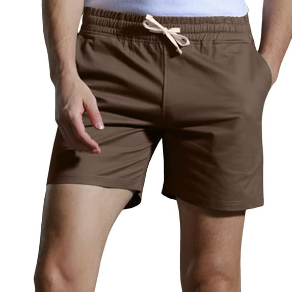 JTieacloth Mens Cargo Short Male Summer Shorts Solid Color Cotton Tie Suit Cool Breathable Four Quarter Pants,Brown