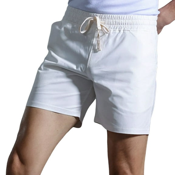 JTieacloth Mens Cargo Short Male Summer Shorts Solid Color Cotton Tie Suit Cool Breathable Four Quarter Pants,White