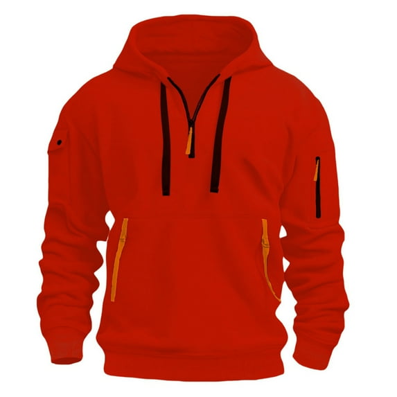JTieacloth Mens Casual Cotton Hoodies Men's Spring And Autumn Long Sleeved Hoodie Men's Casual Unique Outdoor Design Solid Color Long Sleeved Hoodie Large Size Red