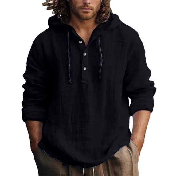 JTieacloth Mens Casual Hoodies Men's Casual Hoodie Lightweight Pullover Sweatshirt For Spring Summer Everyday Wear Comfortable Plain Hooded Top Black