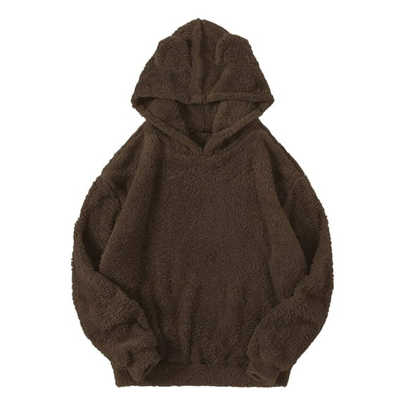 JTieacloth Mens Casual Hoodies Men's New Plush Rabbit Ear Hooded Warm Sweater Sweater Sweater Brown