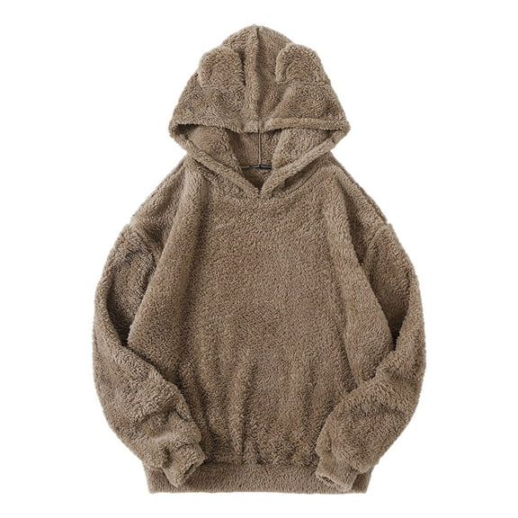JTieacloth Mens Casual Hoodies Men's New Plush Rabbit Ear Hooded Warm Sweater Sweater Sweater Yellow