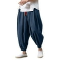 thumbnail image 1 of JTieacloth Mens Casual Linen Pants Fashion Loose Casual Wide Pants Men's Elasticated Pants Leg Color Solid Men's Pants Blue, 1 of 5