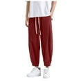 thumbnail image 1 of JTieacloth Mens Casual Linen Pants Men's Summer Fashion Solid Color Casual Pants Cropped Leg Pants Men's Clothing Red, 1 of 6