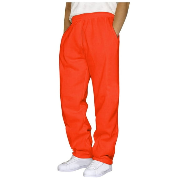 JTieacloth Mens Casual Linen Pants Mens Hip Hop Pants Casual Solid Color Track Cuff Workout Pants With Pocket Orange