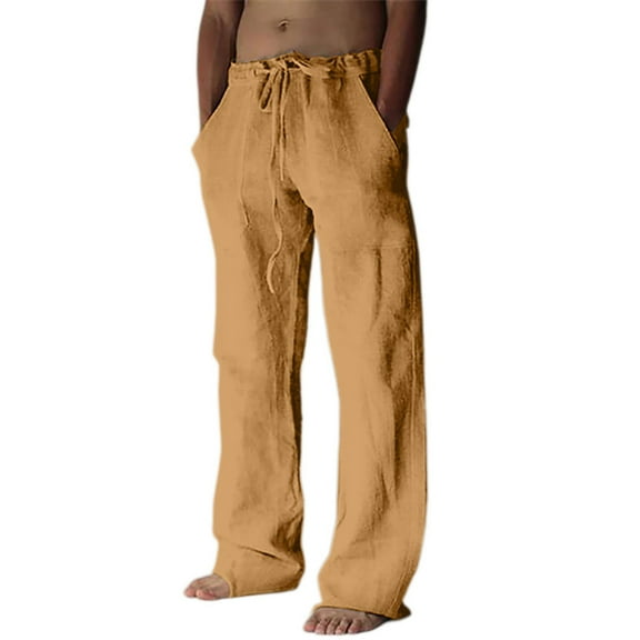 JTieacloth Mens Casual Pants Male Casual Parrot Soild Color Trouser Full Length Pocket Drawstring Pant Trouser Yellow