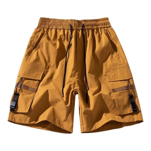 JTieacloth Mens Casual Shorts Men's Summer Japanese Cargo Loose Casual Shorts Men's Drawstring Belt Pocket Cargo Shorts,Yellow