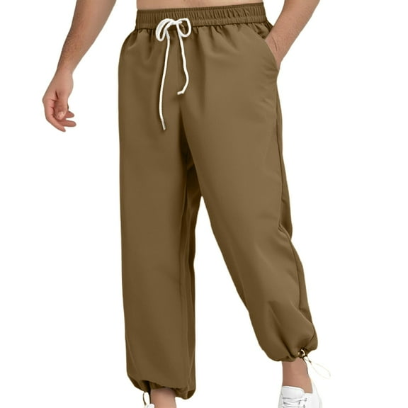 JTieacloth Mens Casual Stretch Chino Pant Men's Casual Pants Loose Fit Elastic Comfortable Summer Autumn Tapered Ankle Joggers For Daily Wear With Pure Color Design Yellow