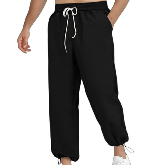 JTieacloth Mens Casual Stretch Chino Pant Men's Casual Pants Loose Fit Elastic Comfortable Summer Autumn Tapered Ankle Joggers For Daily Wear With Pure Color Design Black