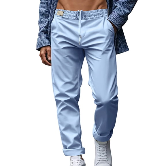 JTieacloth Mens Casual Stretch Chino Pant Men's Stylish Solid Color Elastic Lace Up Casual Pants Blue