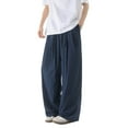 thumbnail image 1 of JTieacloth Mens Casual Sweatpants Summer New Men's Ice Silk Imitation Inen Drape Casual Straight Pants Wide Leg Mopping Pants Blue, 1 of 4