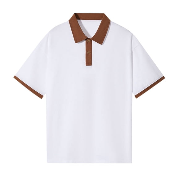 JTieacloth Mens Classic Shirt Men's Off Shoulder Color Shirt Pure Cotton Loose Short Sleeve Lapel T Shirt Ironing Logo Brown L