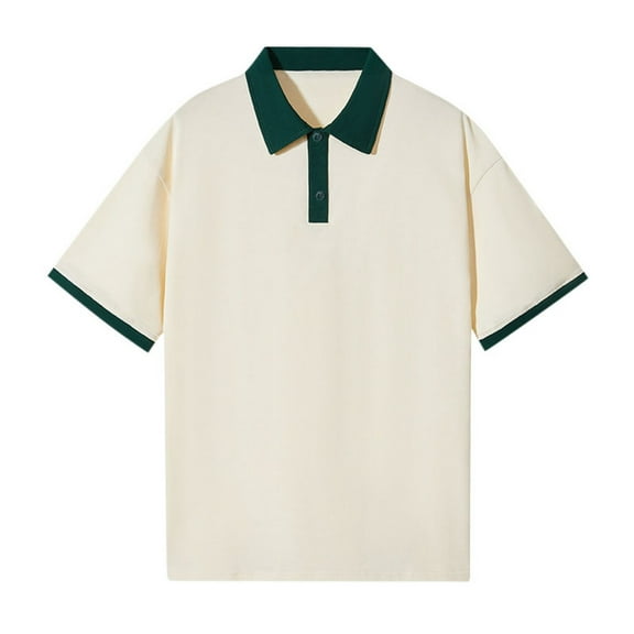 JTieacloth Mens Classic Shirt Men's Off Shoulder Color Shirt Pure Cotton Loose Short Sleeve Lapel T Shirt Ironing Logo Green L